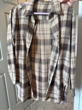 SHEIN Beige and Brown Plaid Button-Down Women's Shirt